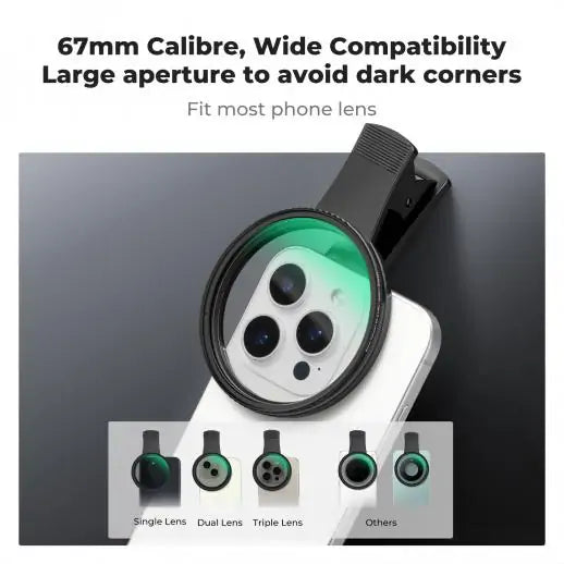 K&F Concept 67mm Clip-on CPL & Black Mist 1/4 2-in-1 Phone Camera Lens Filter Kit, Compatible with All Smartphone Models (KF01.2900V2) K&F Concept 67mm Clip-on CPL & Black Mist 1/4 2-in-1 Phone Camera Lens Filter Kit, Compatible with All Smartphone Models (KF01.2900V2)